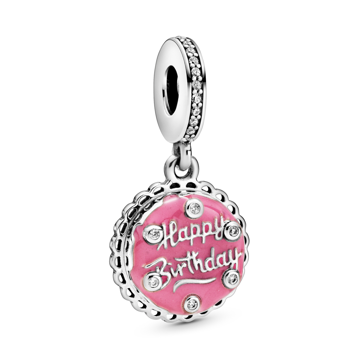 Pink Birthday Cake Dangle Charm - Sterling silver