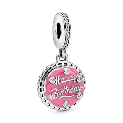 Pink Birthday Cake Dangle Charm - Sterling silver