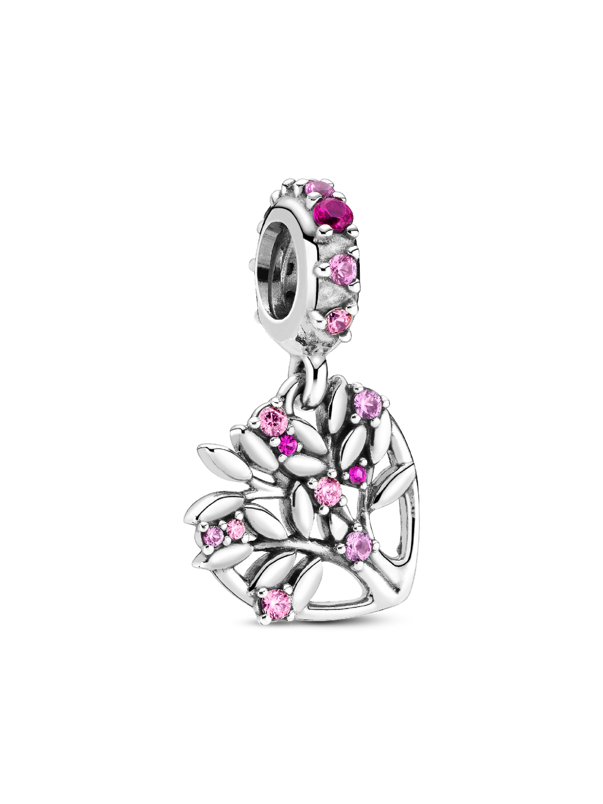 Pink Heart Family Tree Dangle Charm - Sterling silver