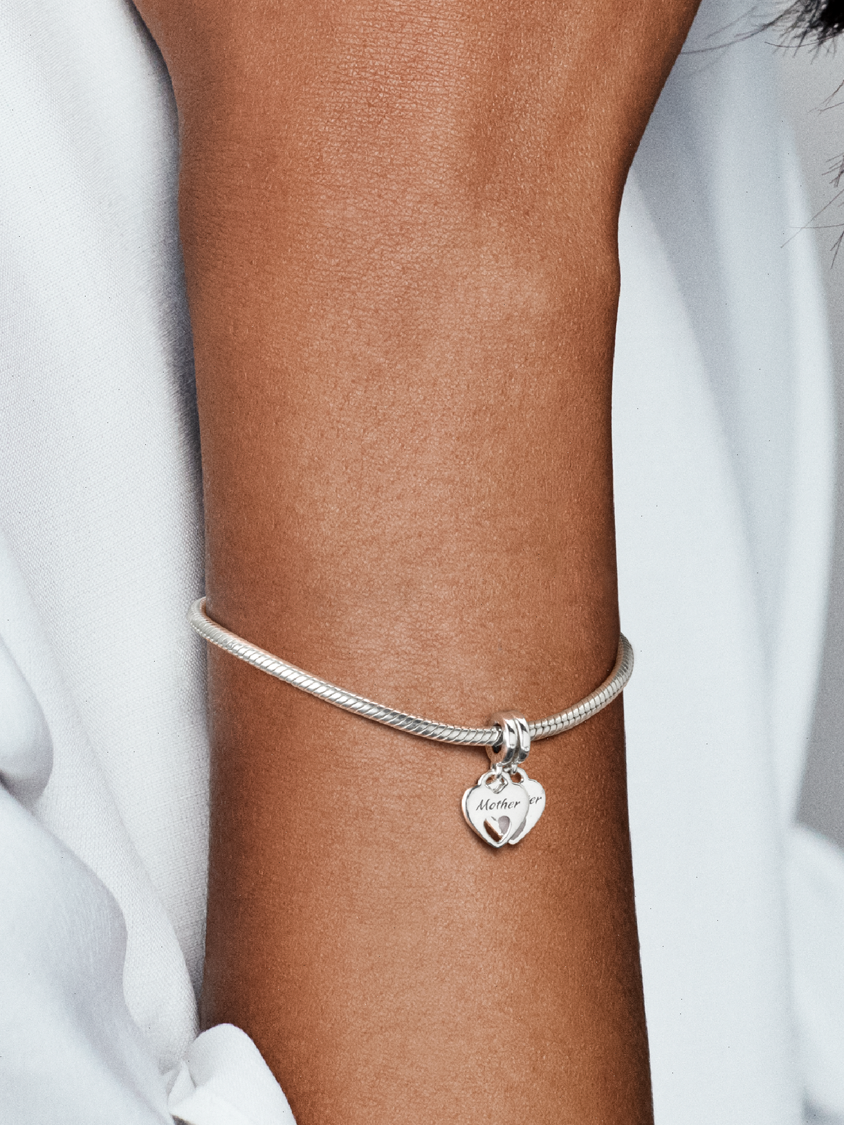 Double Heart Split Dangle Charm - Sterling silver