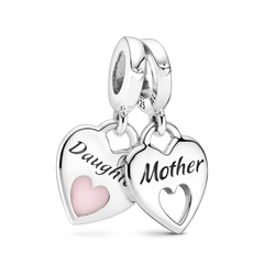 Double Heart Split Dangle Charm - Sterling silver