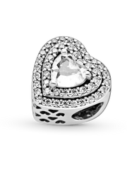 Sparkling Leveled Hearts Charm - Sterling silver