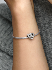 Sparkling Entwined Hearts Charm - Sterling silver