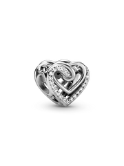 Sparkling Entwined Hearts Charm - Sterling silver