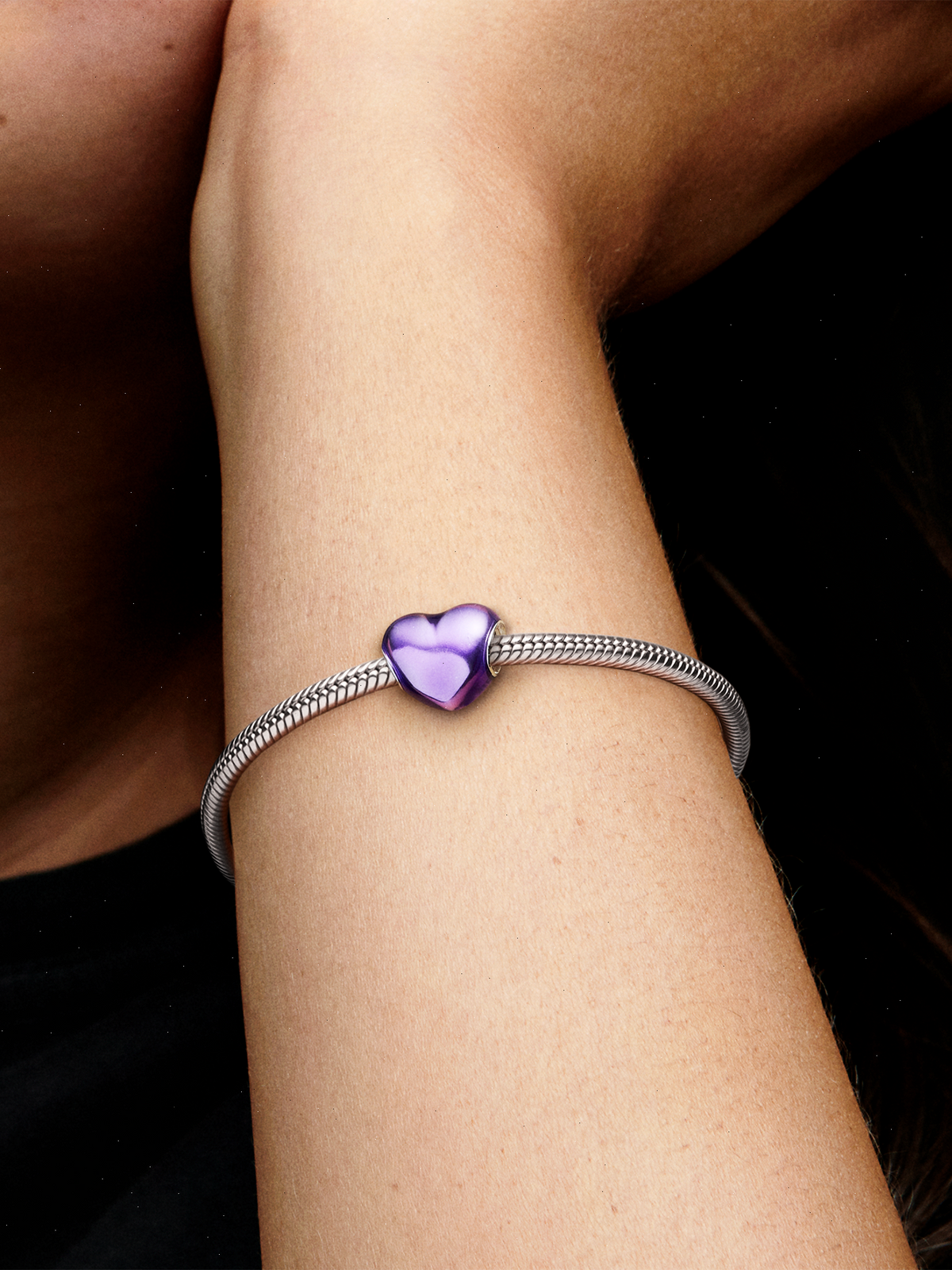 Metallic Purple Heart Charm - Sterling silver