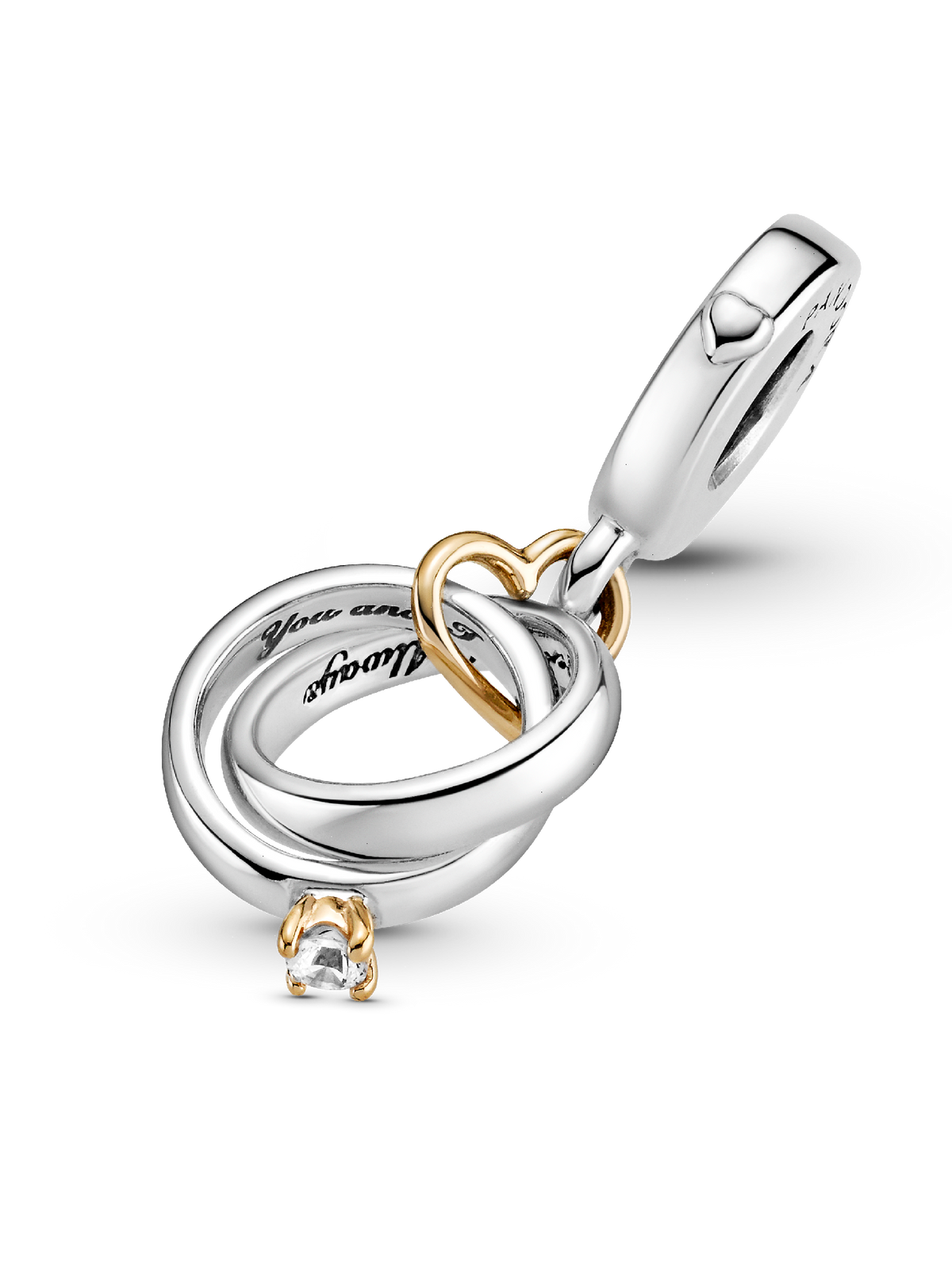 FINAL SALE - Two-tone Wedding Rings Dangle Charm - 14k gold, Sterling silver