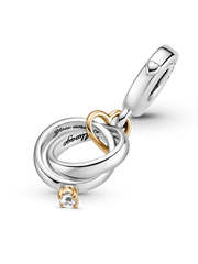 FINAL SALE - Two-tone Wedding Rings Dangle Charm - 14k gold, Sterling silver