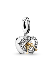 Two-tone Happy Anniversary Dangle Charm - 14k gold, Sterling silver