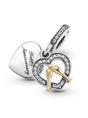 Two-tone Happy Anniversary Dangle Charm - 14k gold, Sterling silver