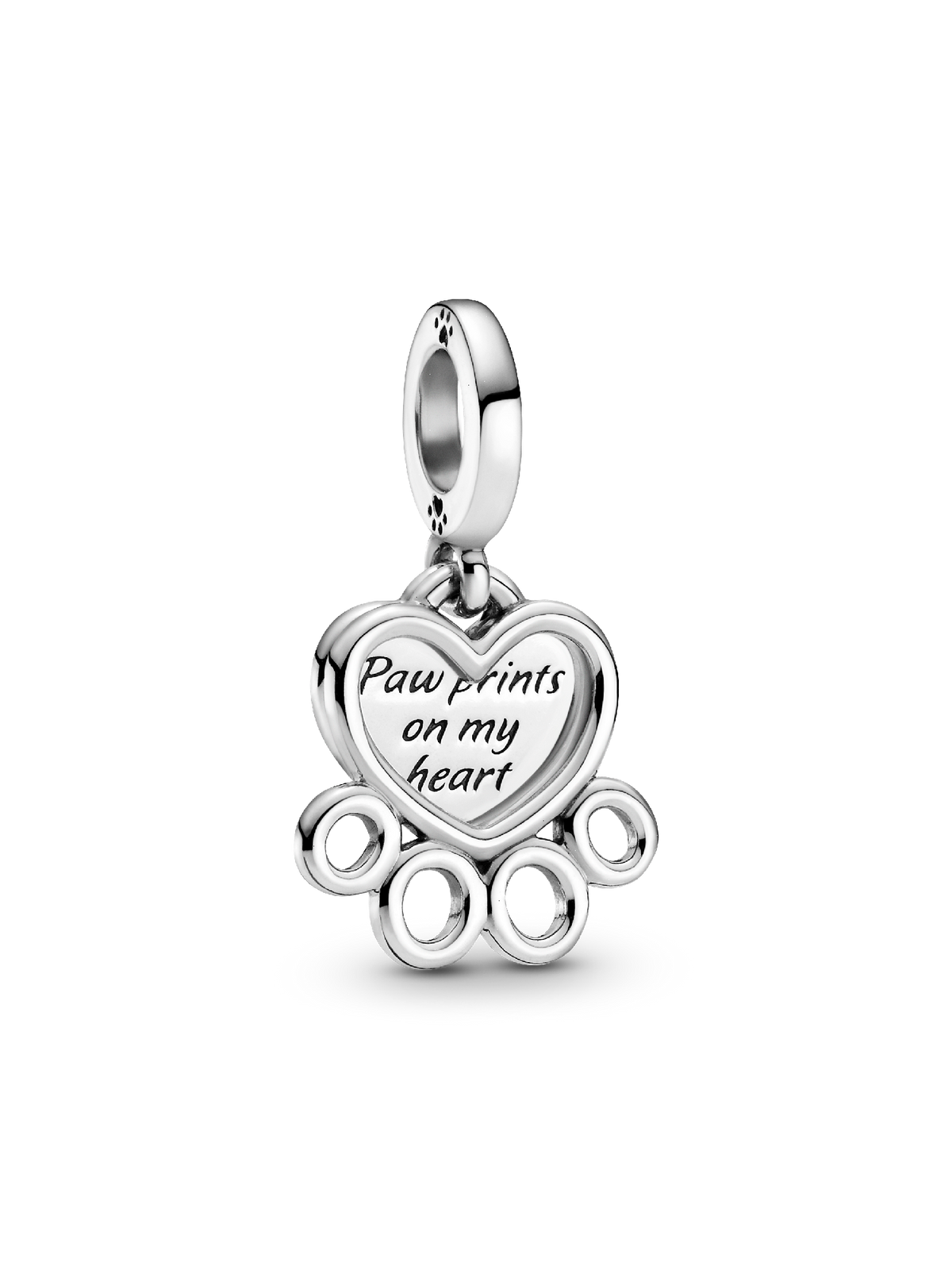 Hearts & Paw Print Dangle Charm - Sterling silver
