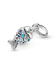 Blue Scaled Fish Dangle Charm - Sterling silver