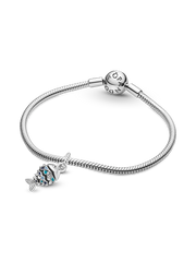 Blue Scaled Fish Dangle Charm - Sterling silver