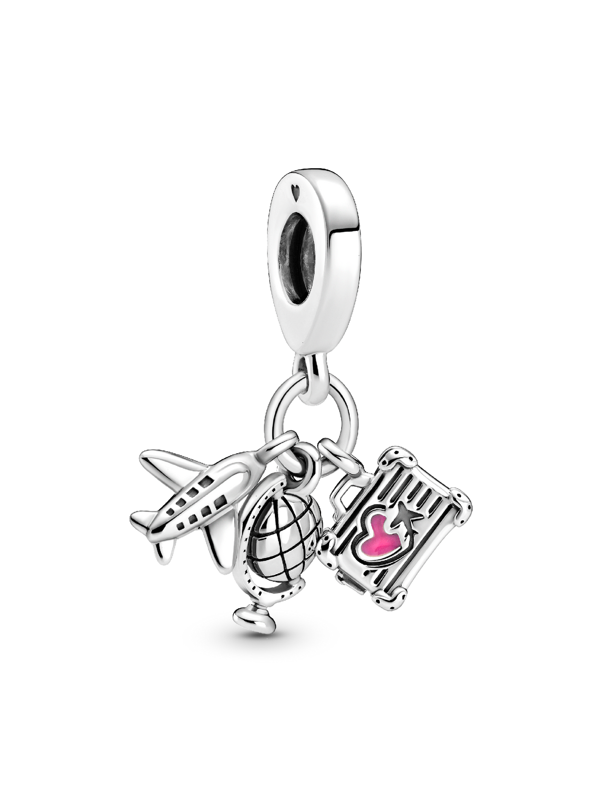 Airplane, Globe & Suitcase Dangle Charm - Sterling silver