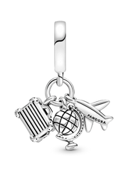 Airplane, Globe & Suitcase Dangle Charm - Sterling silver