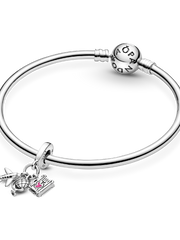 Airplane, Globe & Suitcase Dangle Charm - Sterling silver