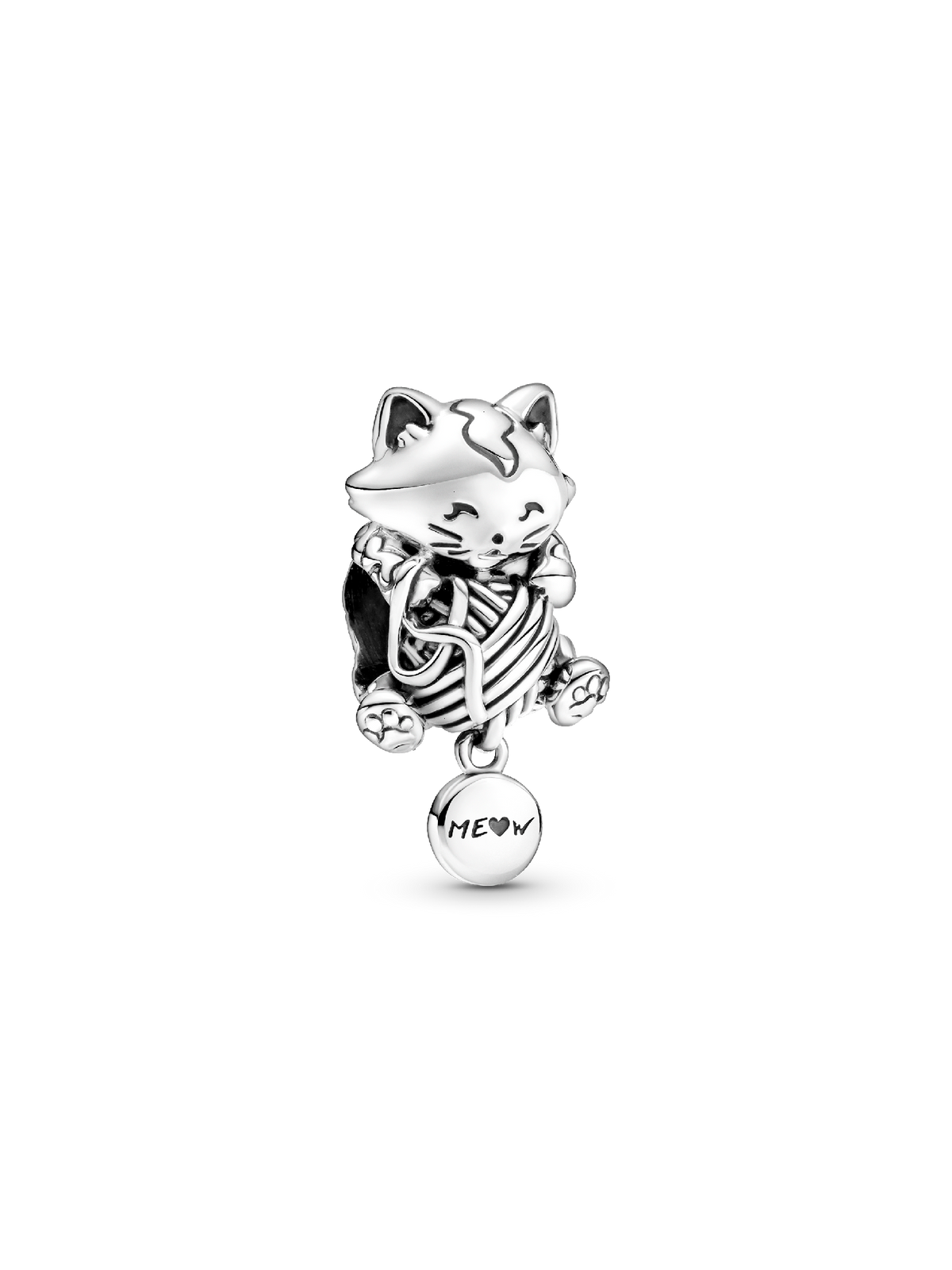 Kitten & Yarn Ball Charm - Sterling silver