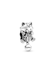 Kitten & Yarn Ball Charm - Sterling silver