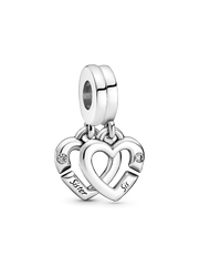 Linked Sister Hearts Split Dangle Charm - Sterling silver