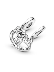 Linked Sister Hearts Split Dangle Charm - Sterling silver