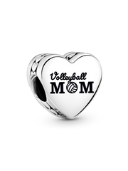 Volleyball Mom Heart Charm - Sterling silver