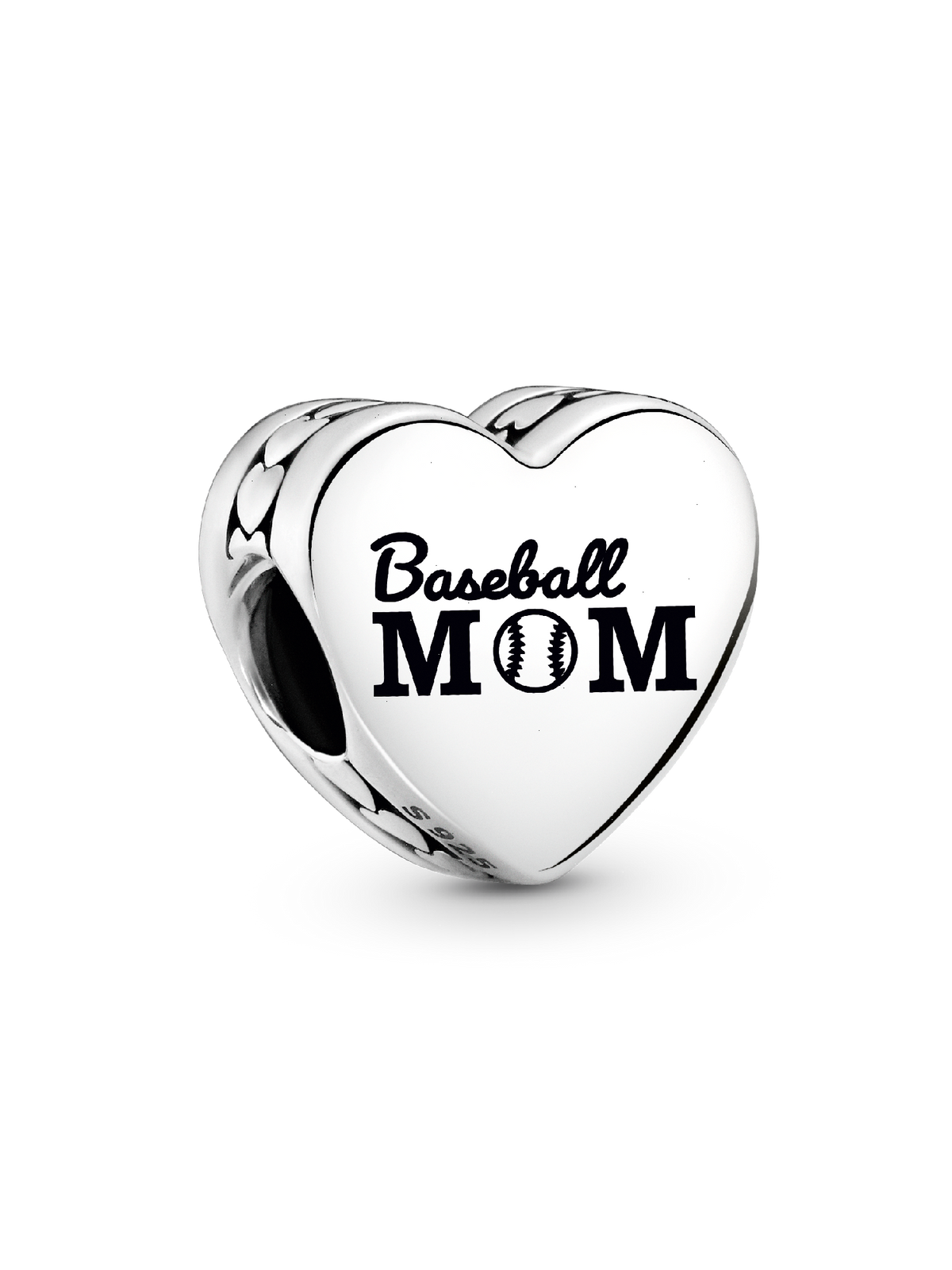 Baseball Mom Heart Charm - Sterling silver