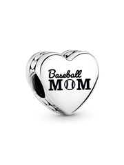 Baseball Mom Heart Charm - Sterling silver