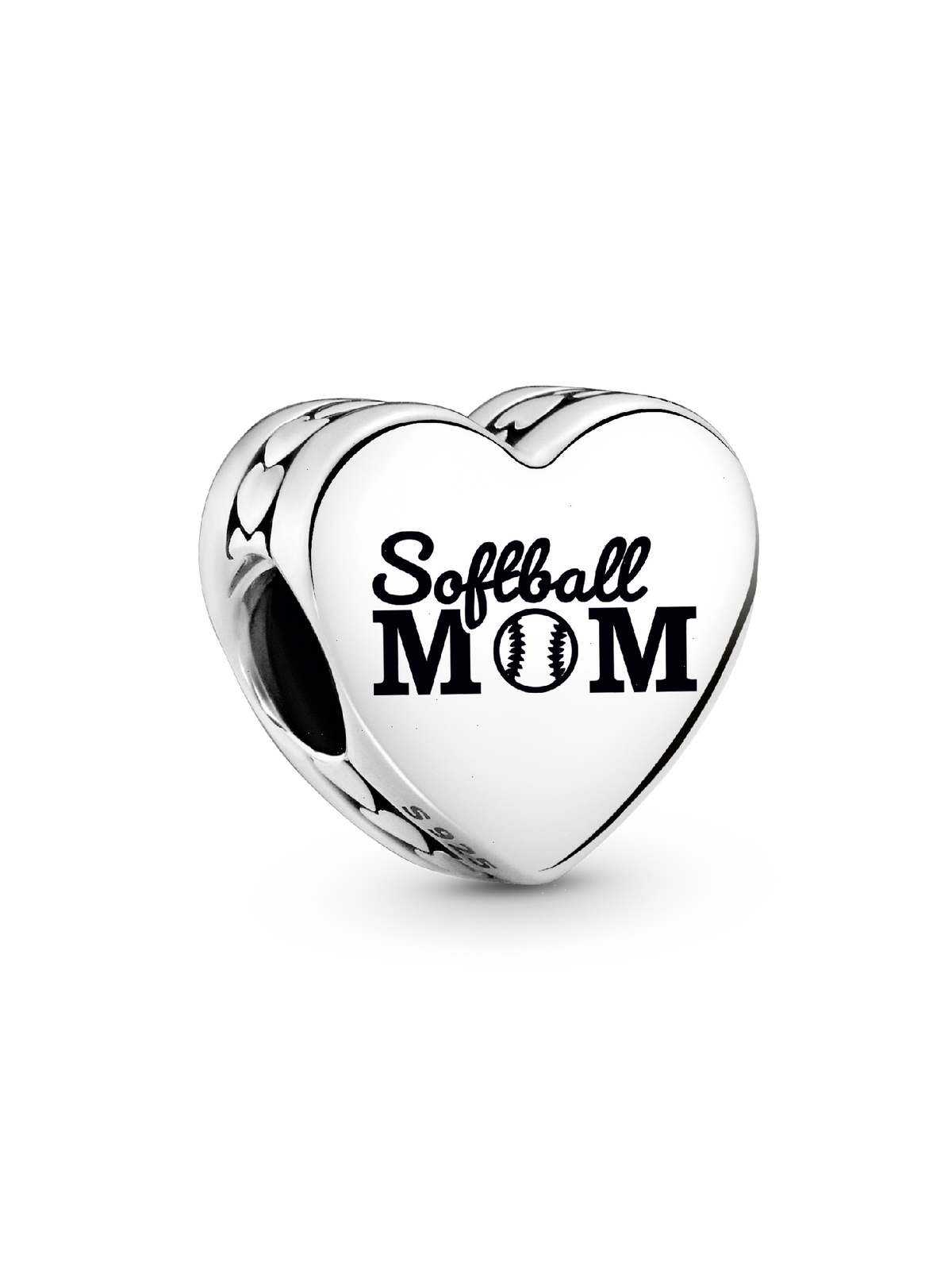 Softball Mom Heart Charm - Sterling silver