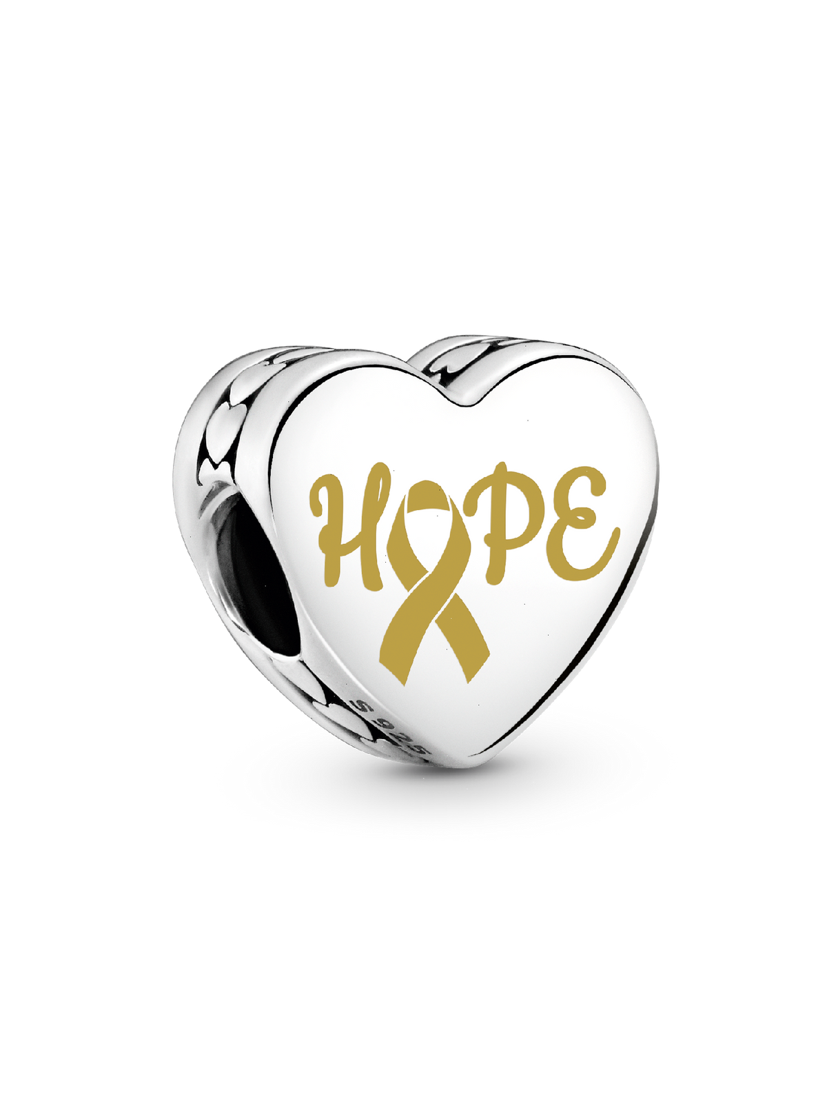 Hope Gold Ribbon Heart Charm - Sterling silver