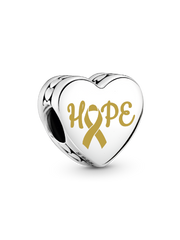 Hope Gold Ribbon Heart Charm - Sterling silver
