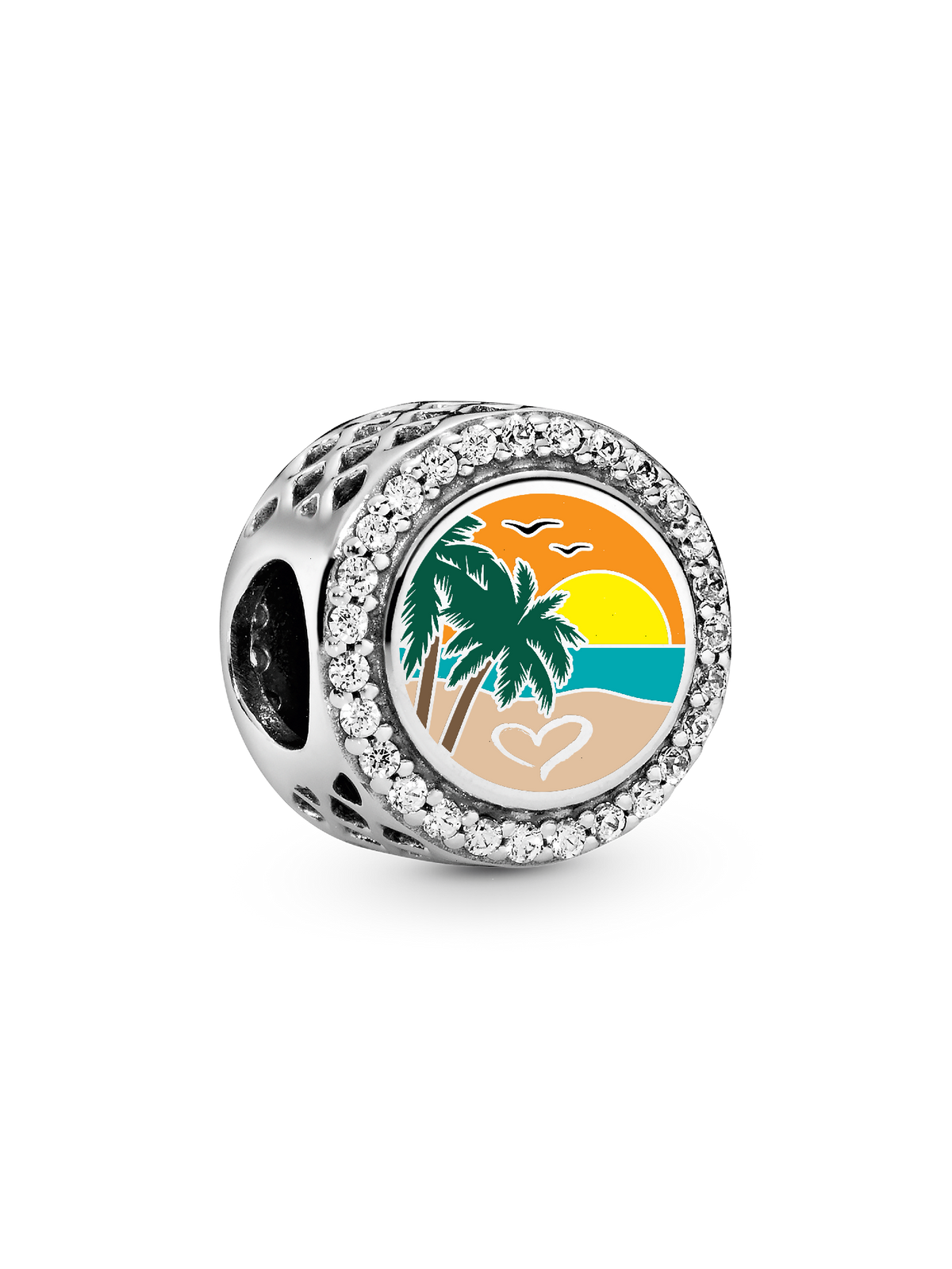 Engravable Beach Heart Scene Charm - Sterling silver