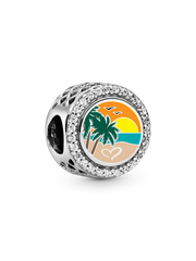 Engravable Beach Heart Scene Charm - Sterling silver