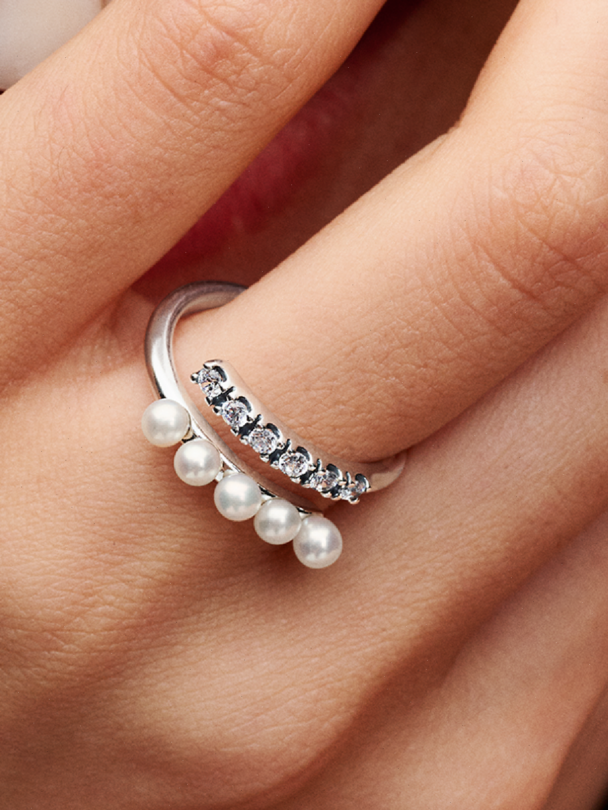 FINAL SALE - Treated Freshwater Cultured Pearls & Pavé Open Ring - Sterling silver