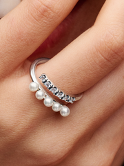 FINAL SALE - Treated Freshwater Cultured Pearls & Pavé Open Ring - Sterling silver
