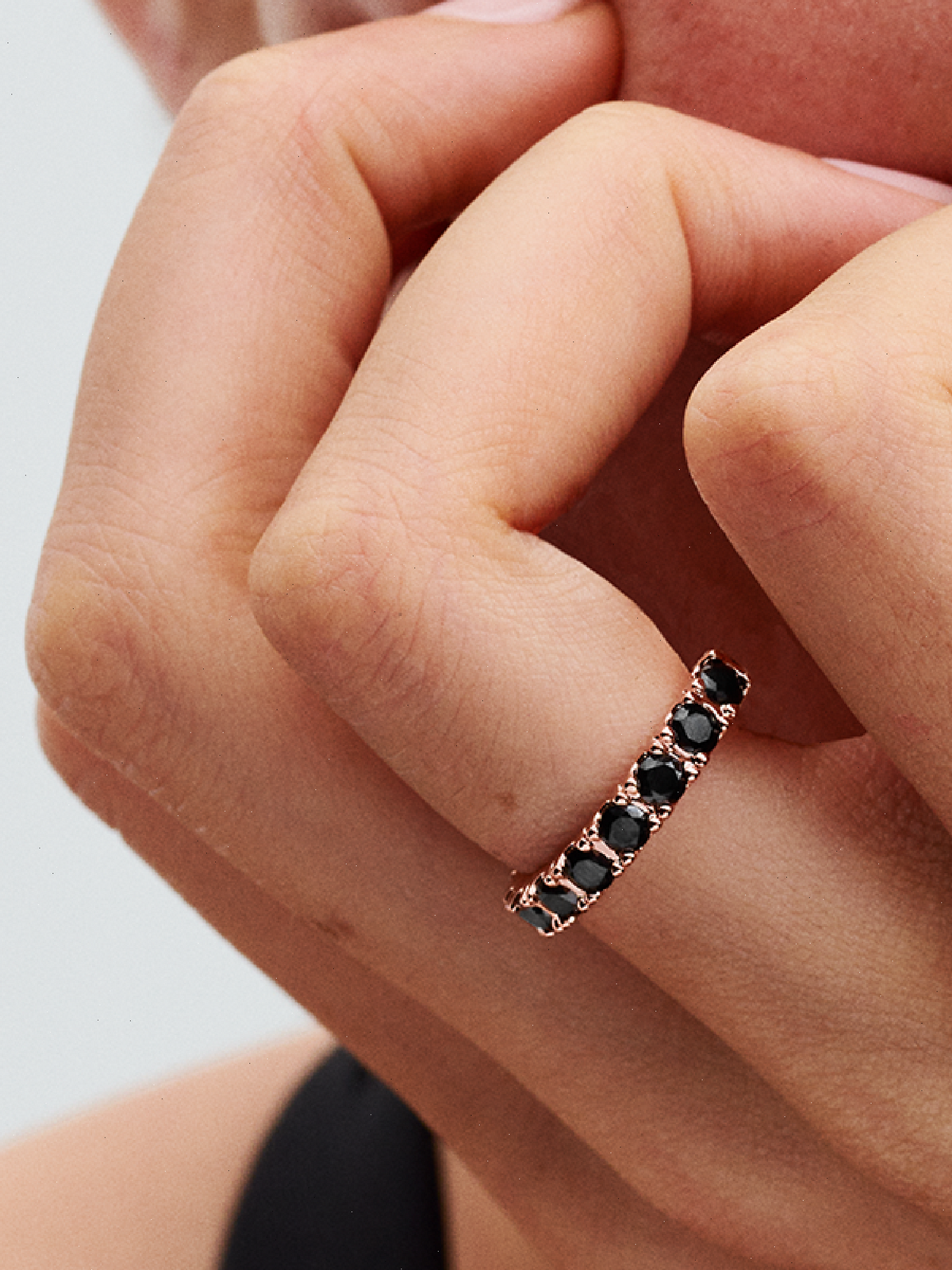 FINAL SALE - Black Sparkling Row Eternity Ring - 14k rose gold plating