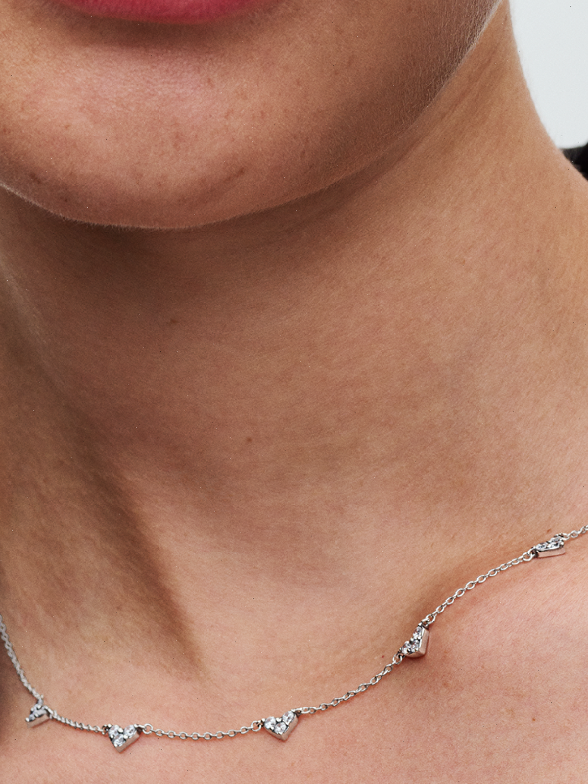 FINAL SALE - Triple Stone Heart Station Chain Necklace - Sterling silver