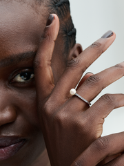 FINAL SALE - Treated Freshwater Cultured Pearl & Pavé Ring - Sterling silver