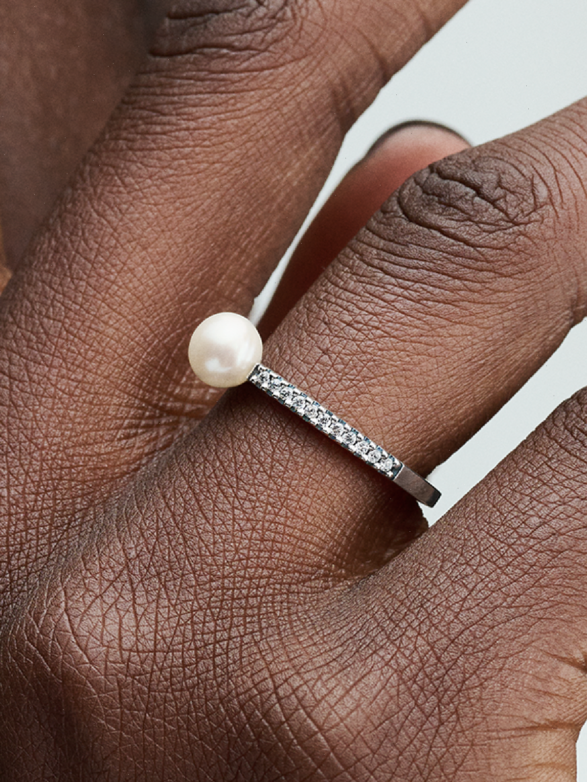 FINAL SALE - Treated Freshwater Cultured Pearl & Pavé Ring - Sterling silver