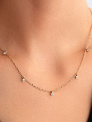 Pandora Era Bezel Lab-Grown Diamond Dangle Station Paperclip Chain Necklace - 0.13 ct TW, 14k gold