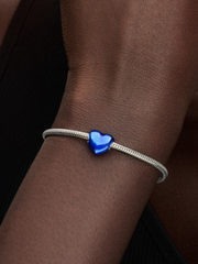 Metallic Blue Heart Charm - Sterling silver