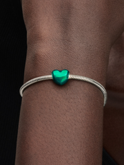 Metallic Green Heart Charm - Sterling silver