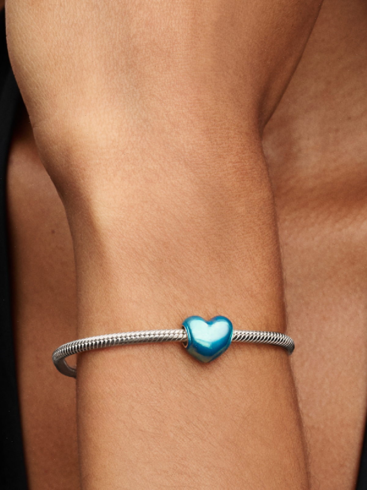 Metallic Sky Blue Heart Charm - Sterling silver