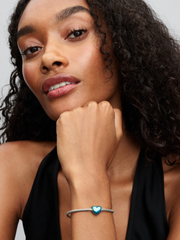 Metallic Sky Blue Heart Charm - Sterling silver