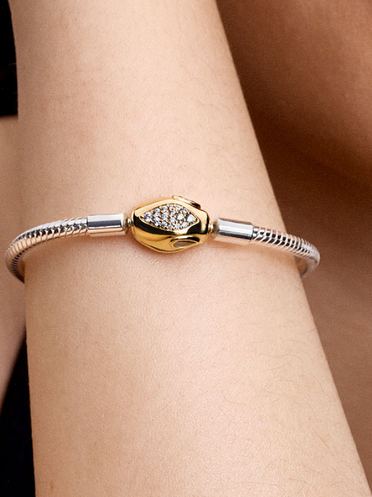 Snake Clasp & Chain Bracelet - Sterling silver, 14k gold plating