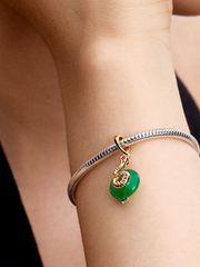 Snake Green Murano Glass Dangle Charm - 14k gold plating