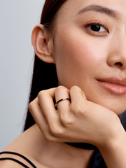 Black Enamel & Stones Ring - 14k gold plating