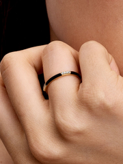 Black Enamel & Stones Ring - 14k gold plating