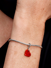 FINAL SALE - Opalescent Red Heart Dangle Charm - Sterling silver