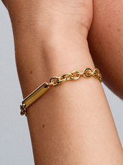 Engravable Bar Link Bracelet - 14k gold plating