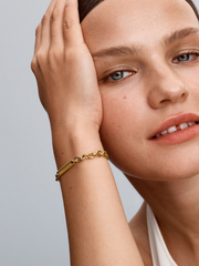 Engravable Bar Link Bracelet - 14k gold plating