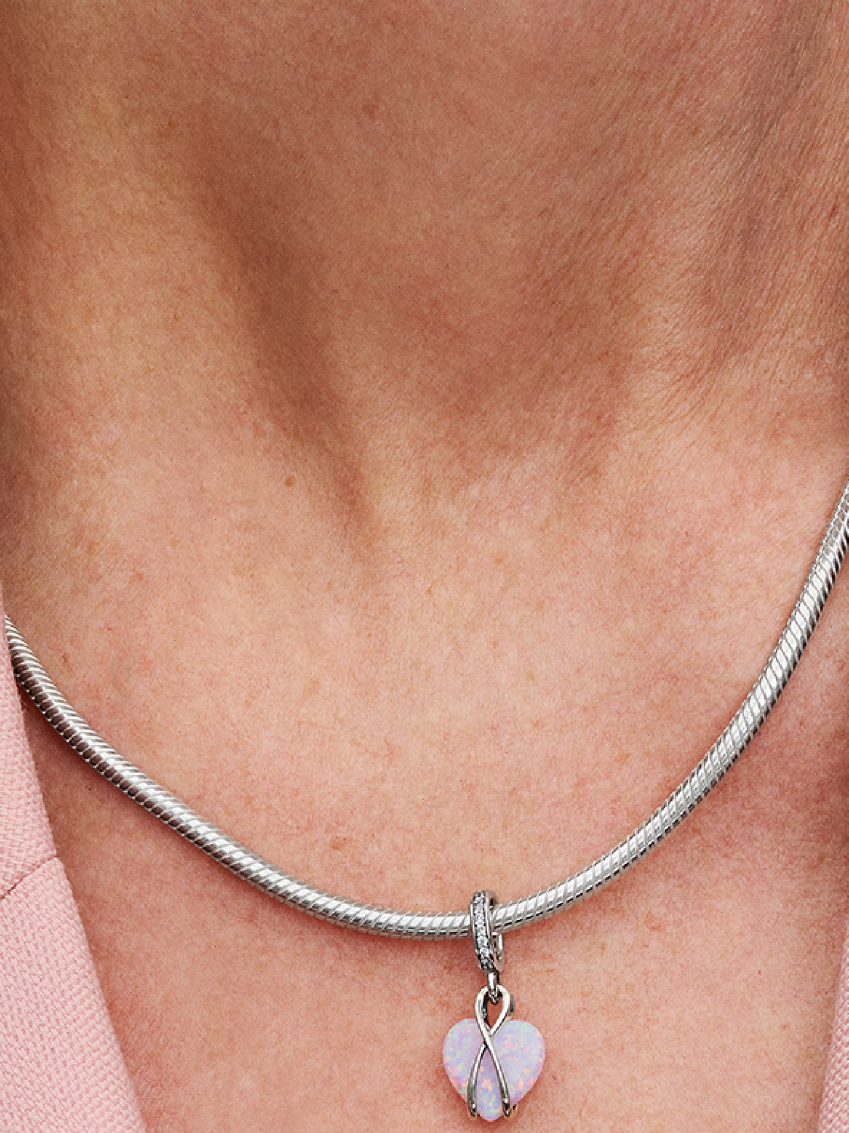 Mom Opalescent Heart Dangle Charm - Sterling silver